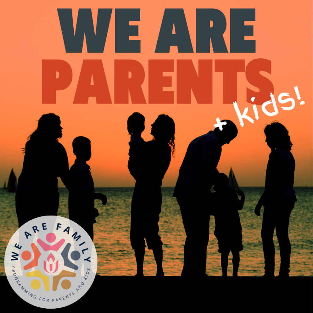 Our logo for We Are Parents, featuring silhouettes of adults and children looking out at a body of water